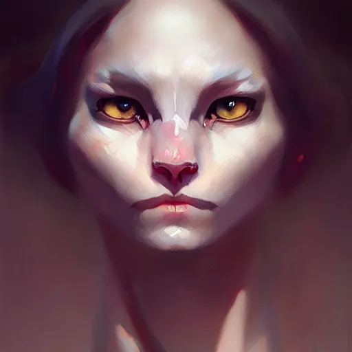 Image similar to humanoid feline hybrid, concept art oil painting, portrait ethereal by jama jurabaev, greg rutkowski extremely detailed, brush hard, artstation, soft light