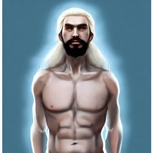 Prompt: white skin blonde blued Serbian man, painting by Zhang Linhai , artstation, 4k