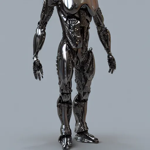 Image similar to 3 d render melted military cyborg humanoid sculpture, chrometype, liquid metal, neotribal, raytraced, volumetric lightning, 8 k by wlop, innate studio h - 1 0 0 0 w - 1 0 0 0