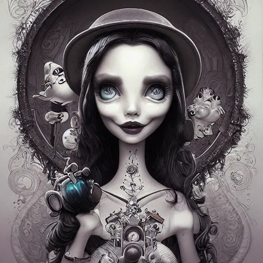 Prompt: Lofi portrait, Pixar style by Joe Fenton and Stanley Artgerm and Tom Bagshaw and Tim Burton, wink