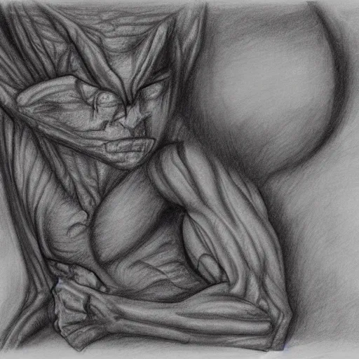 Prompt: a flesh creature with veins and eyes, pencil sketch