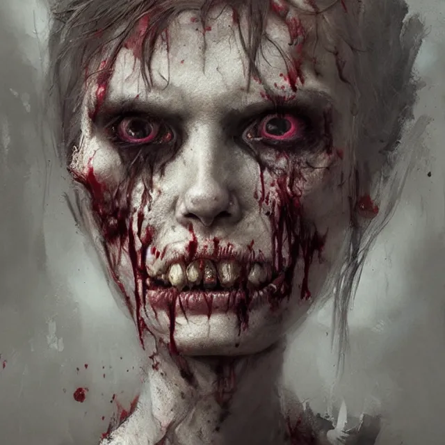 Prompt: hyper realistic photo portrait zombie woman cinematic, greg rutkowski, james gurney, mignola, craig mullins, brom