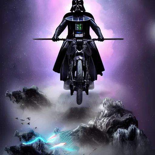 Prompt: darth vader riding a unicorn in china, digital art, 4 k