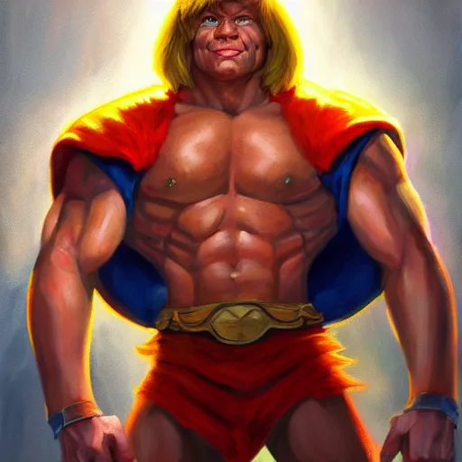 Prompt: portrait painting of he - man in style of kenne gregoire, 4 k,, highly detailed, epic lighting