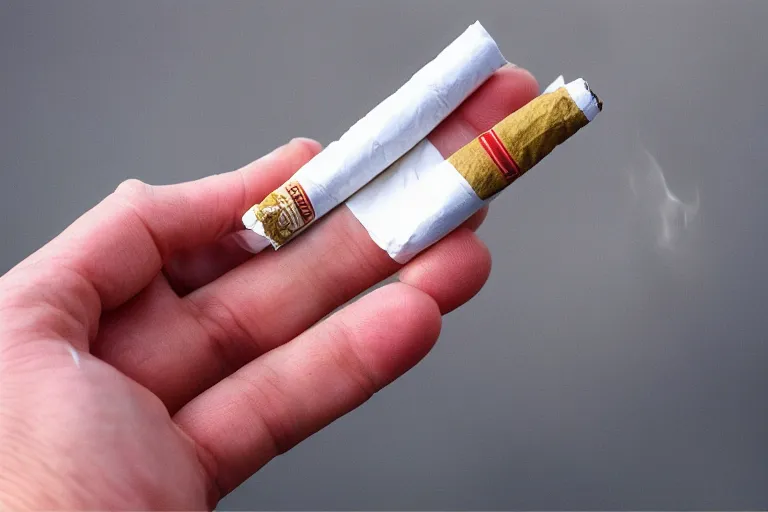 Image similar to cigarette in fingers, hand holding cigarette, hyper realistic, natural