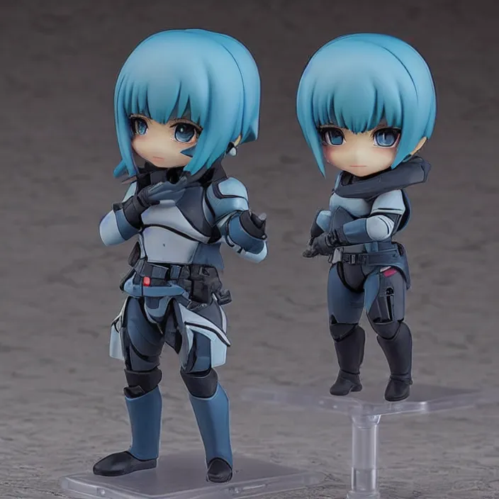 Image similar to destiny commander zavala!!!!!!!!!!!!!!!!!!!!!!!!!!, an ( ( ( ( ( anime ) ) ) ) ) nendoroid of commander zavala, male figurine, light - blue skin and bald!!!!!!!!, detailed product photo