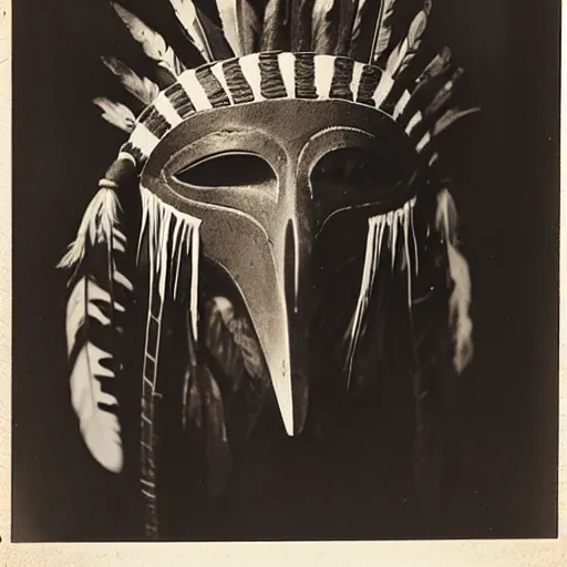 Prompt: vintage photo of native american raven mask by edward s curtis