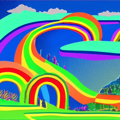 Image similar to A utopian landscape filled with rainbows, in the style of ivan rabuzin