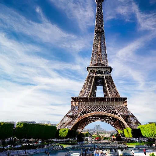 Image similar to eiffel tower constructed out of white marble, beautiful, stunning, coherent, landscape photo, realistic