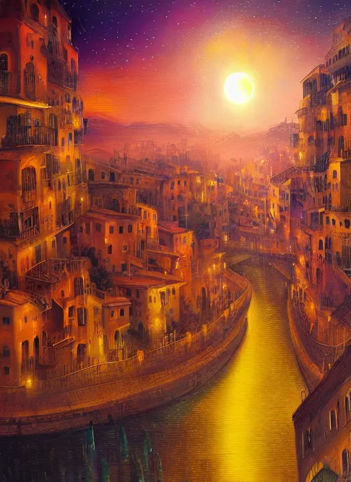 Image similar to ethereal starlit city of dreams at sunset, italian futurism, da vinci, hd, digital painting