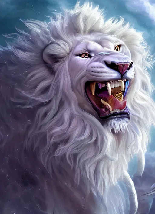 Image similar to anthropomorphized white lion wizard casting magic bright light spell, smiling, casting spell, concept art, insanely detailed and intricate, hypermaximalist, elegant, ornate, hyper realistic, super detailed, art deco, cinematic, trending on artstation, magic the gathering artwork