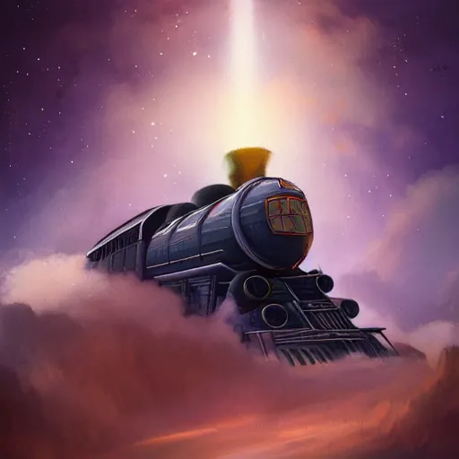 Image similar to train to heaven, digital art, galaxies, artstation, high quality