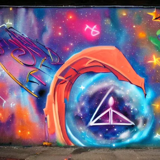 Prompt: Liminal space in outer space graffiti by Henry Chalfant