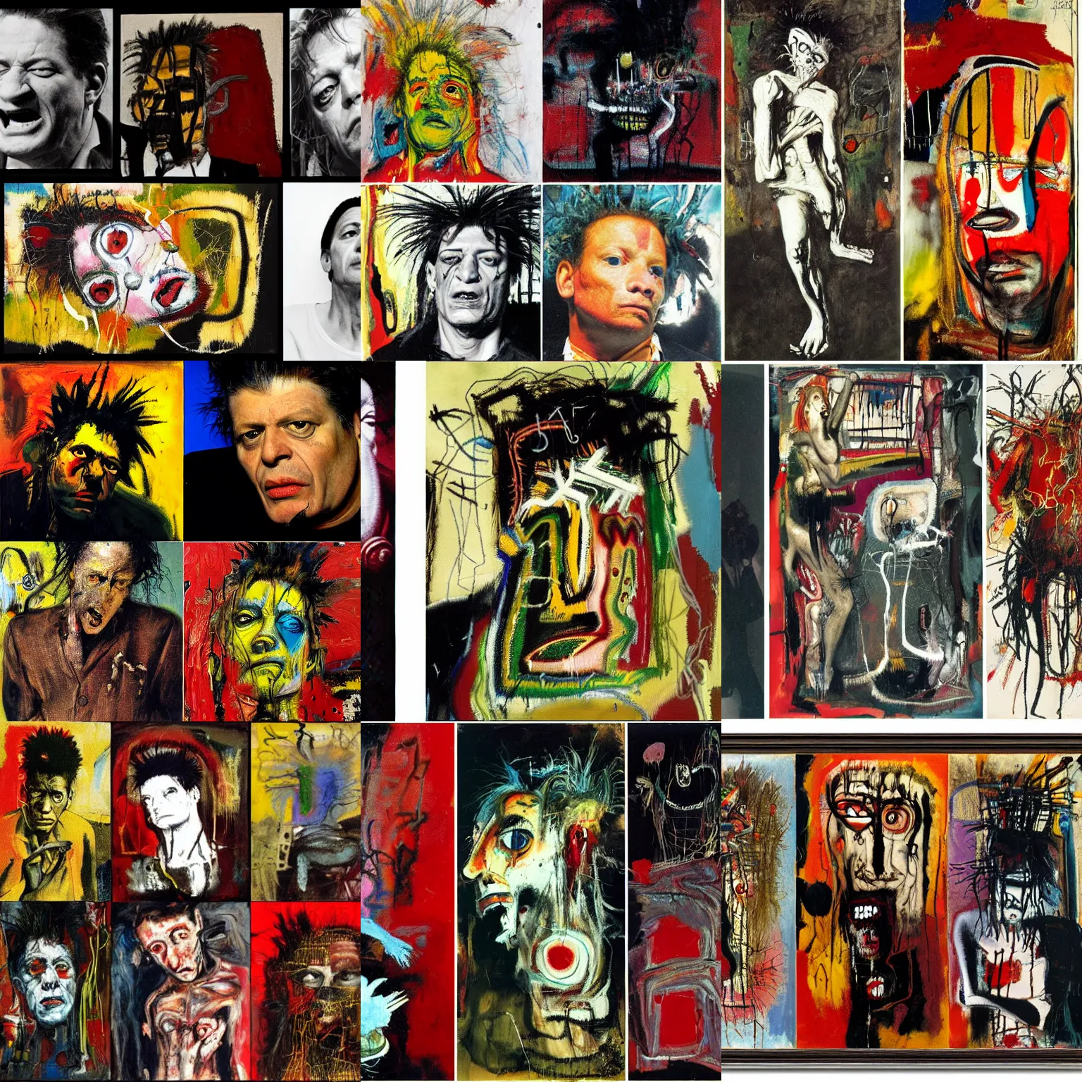 Prompt: excruciating schizophrenia, by herman brood, by francis bacon, by jean - michel basquiat, by gustave moreau