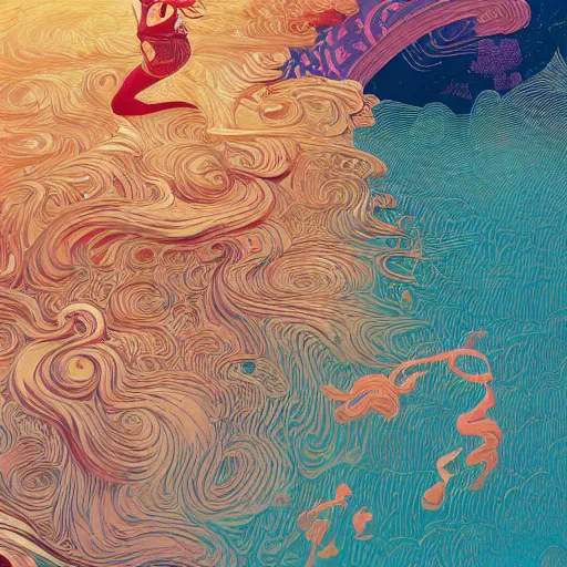 Prompt: Highly detailed swirly artstation art by Victo Ngai, Kilian Eng vibrant colors, winning-award masterpiece, fantastically gaudy, aesthetic octane render, 8K HD Resolution