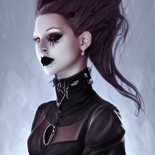 Image similar to a girl wearing gothic clothes, dark lipstick, highly detailed, digital painting, artstation, concept art, smooth, sharp focus, illustration