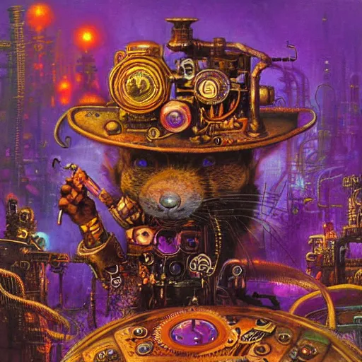 Image similar to steampunk rat, acid, 303, psychedelic, by paul lehr, cd cover