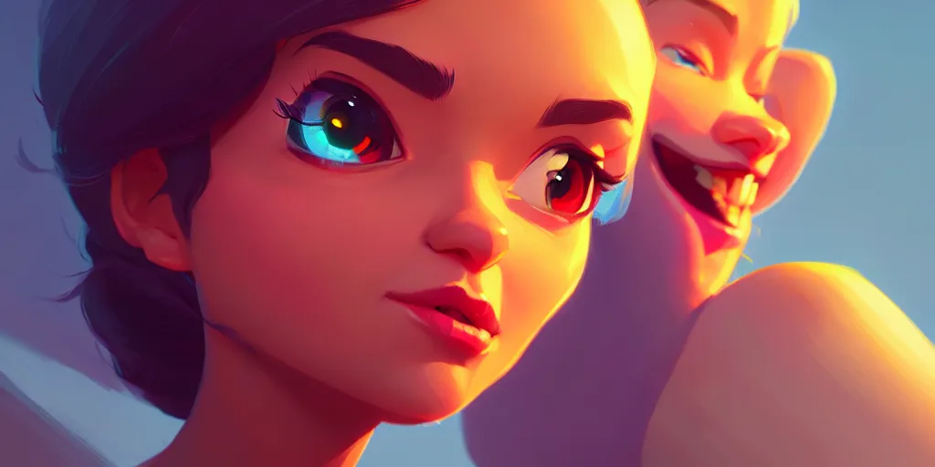 Image similar to low angle portrait of tiazinha, tepainting concept Blizzard pixar maya engine on stylized background splash comics global illumination lighting artstation lois van baarle, ilya kuvshinov, rossdraws