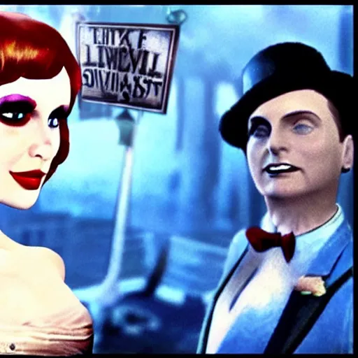 Prompt: a still of from the movie some like it hot crossover with the game bioshock infinite