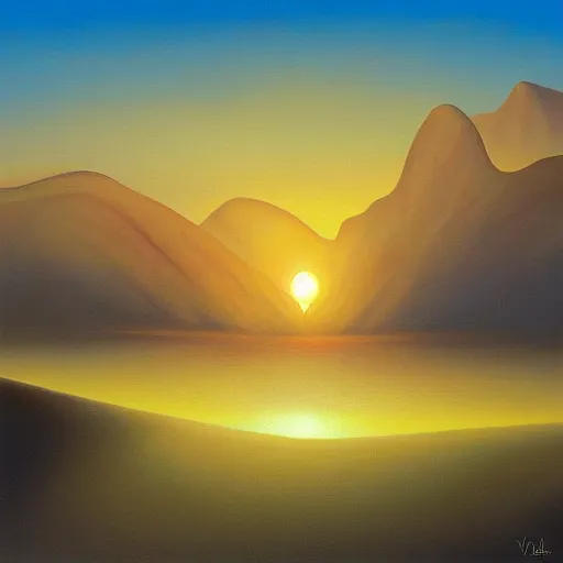 Prompt: a surreal painting of a desert sunset by Vladimir Kush, digital art