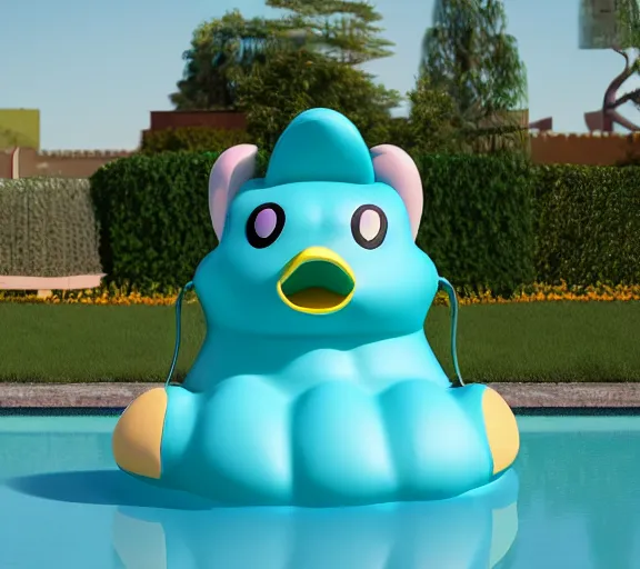 Image similar to 3D render of Hatsune Miku in a duck shaped pool float