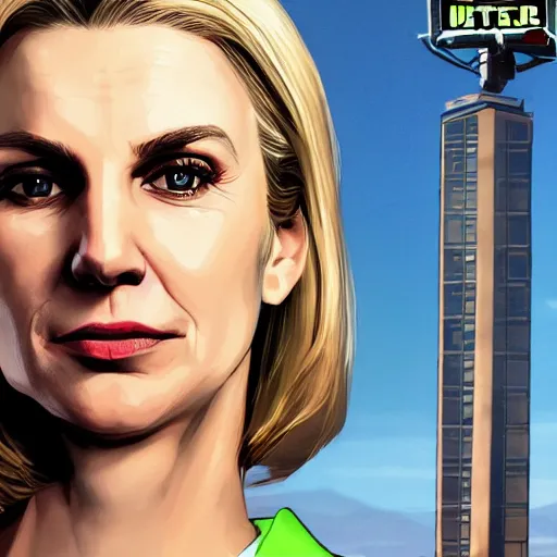 Image similar to Kim Wexler from Better Call Saul as a GTA character portrait, Grand Theft Auto, GTA cover art