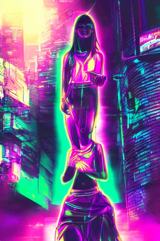 Prompt: cyberpunk sri lankan girl, neon lights in the background, digital art