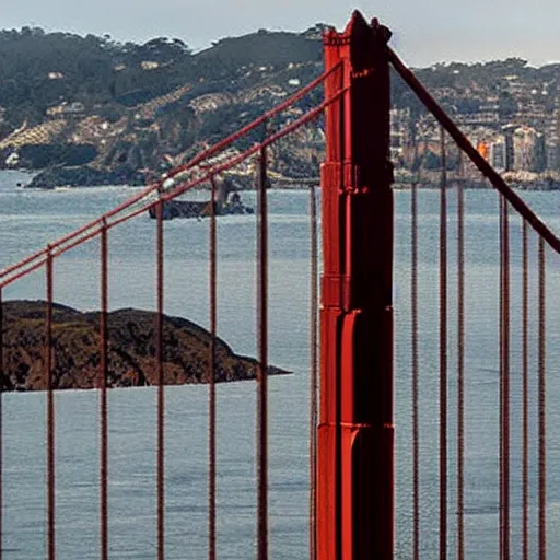 Prompt: godzilla attacking the golden gate bridge