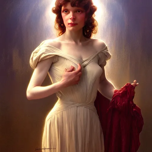 Image similar to a portrait of a gelfling, dark fantasy, medium shot, intricate, elegant, highly detailed, digital painting, volumetric light, artstation, concept art, smooth, sharp focus, illustration, art by Gil Elvgren and Greg Rutkowski and Alphonse Mucha