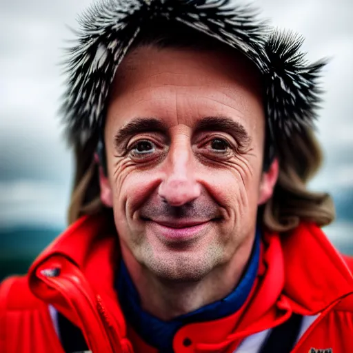 Prompt: closeup portrait of Richard Hammond as an Alpine driver at the formula 1 starting grid, by Steve McCurry and David Lazar, natural light, detailed face, CANON Eos C300, ƒ1.8, 35mm, 8K, medium-format print