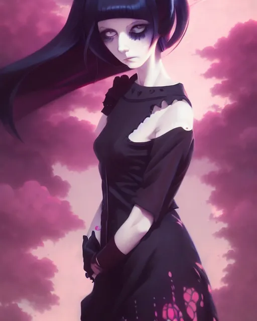 Image similar to portrait of cute goth girl, anime key visual, by peter mohrbacher and ilya kuvshinov and wlop and makoto shinkai