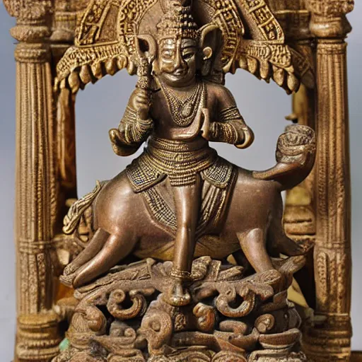 Prompt: statue of vishnu riding garuda
