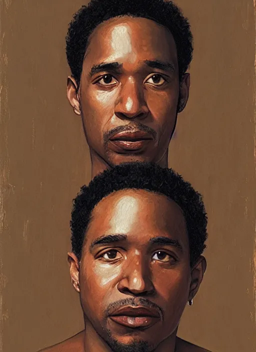 Image similar to a portrait painting of Q-Tip from A Tribe Called Quest by John Currin