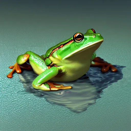 Prompt: frog submerged in yogurt, digital art, photorealistic, shiny, trending on artstation, extremely detailed,