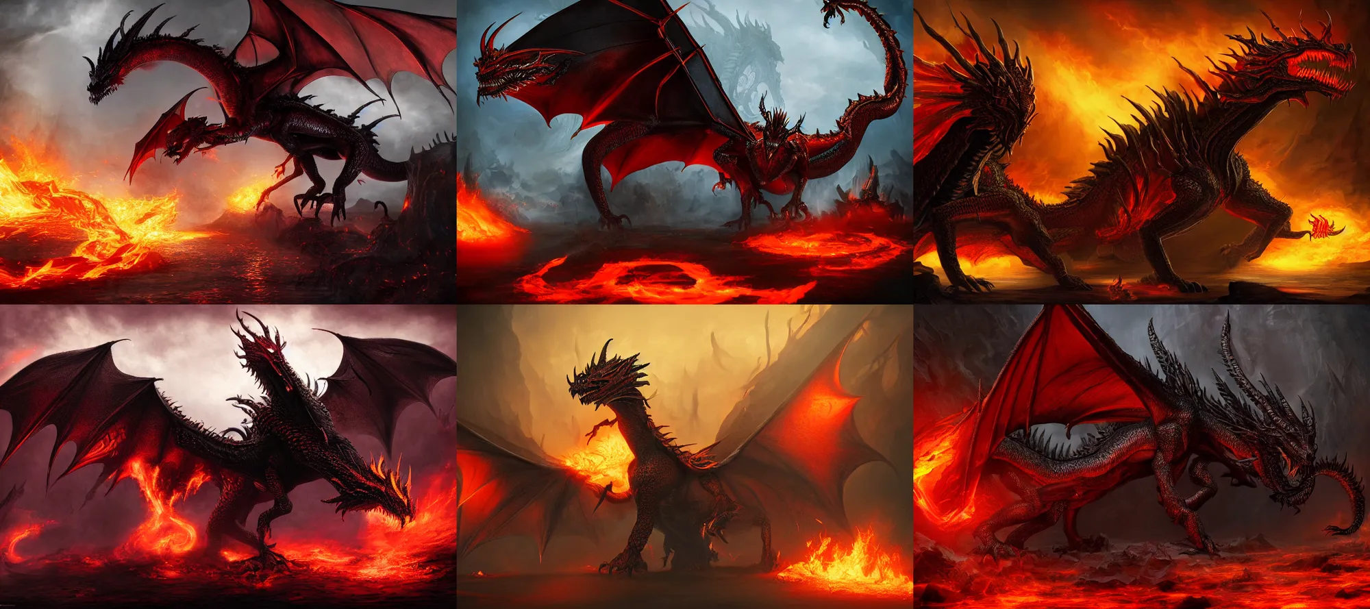 Prompt: Attack of the Eldritch Dragon, black, red, gold, fire, chaos, High Fantasy, by Gary Gygax, artstationHD, artstationHQ, deviantar, octane, HD, 8k
