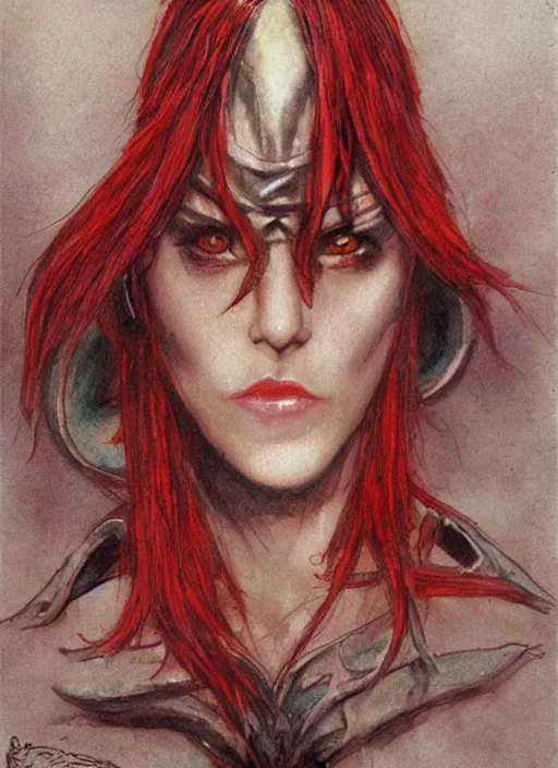 Image similar to portrait of strong female rogue, beautiful! coherent! dungeons and dragons character, by brian froud, strong line, night color, leather armor, short red hair, high contrast