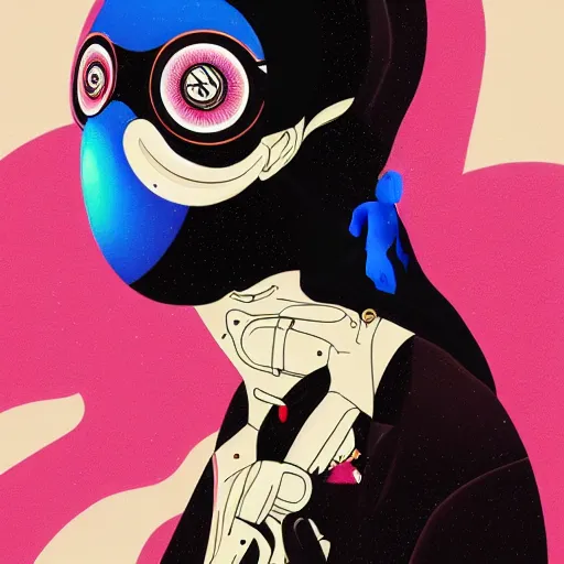 Image similar to Fashion weak portrait of people with sanitary mask, Tristan Eaton, artgerm, Victo Ngai, RHADS, ross draws