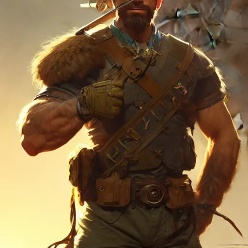 Prompt: young rugged ranger, muscular,, hairy thighs, D&D, fantasy, intricate, cinematic lighting, highly detailed, digital painting, artstation, concept art, smooth, sharp focus, illustration, art by Artgerm and Greg Rutkowski and Alphonse Mucha