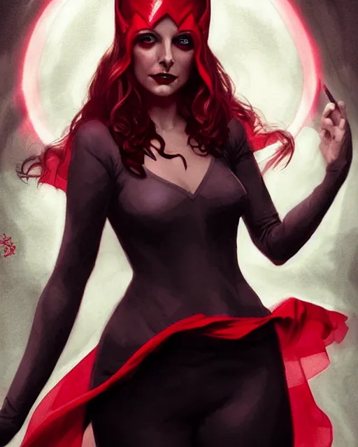 Prompt: Scarlet witch outfit Sarah Michelle Gellar, black magic, realistic character concept, full body, scary pose, comic book, illustration,;cinematic lighting, high resolution, Charlie Bowater, Norman Rockwell, symmetrical eyes, single face, detailed and intricate, beautiful