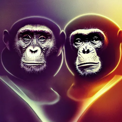 Image similar to double exposure portrait of a astronaut and chimpanzee posing, pencil art, high definition, dynamic lighting