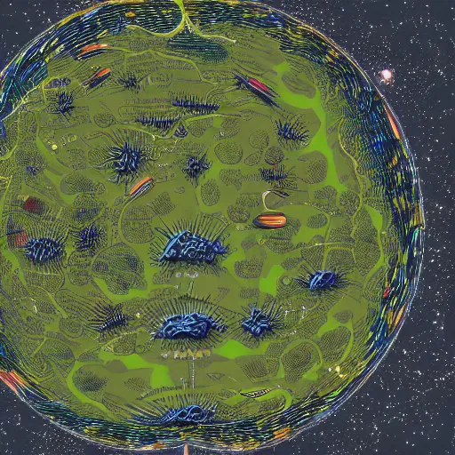 Prompt: detailed map of an alien planet