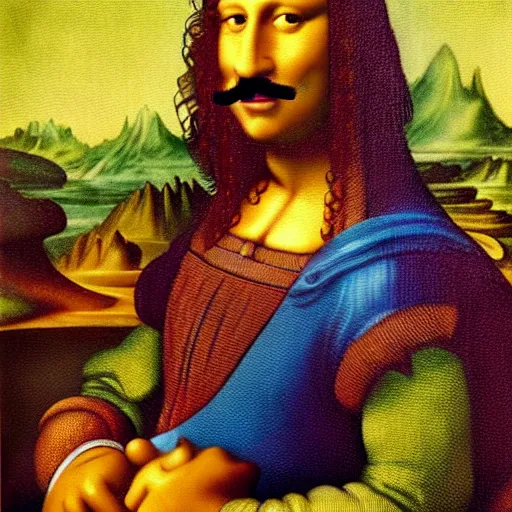 Image similar to a portrait of super - mario!!! painting by da vinci ( ( ( ( ( ( ( mona lisa ) ) ) ) ) ) )