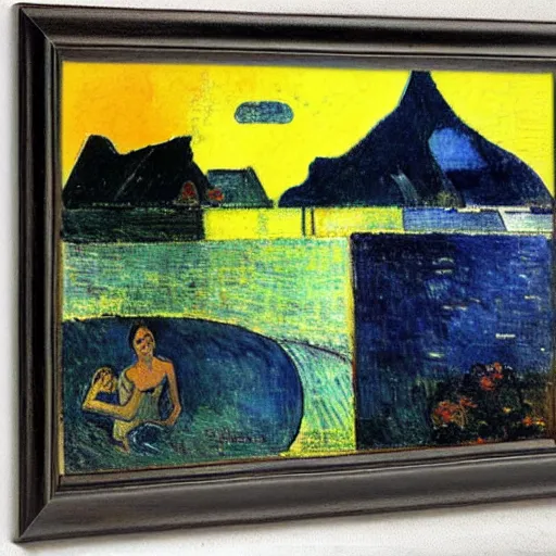 Image similar to view of tahiti at Night by gauguin, by piet mondrian