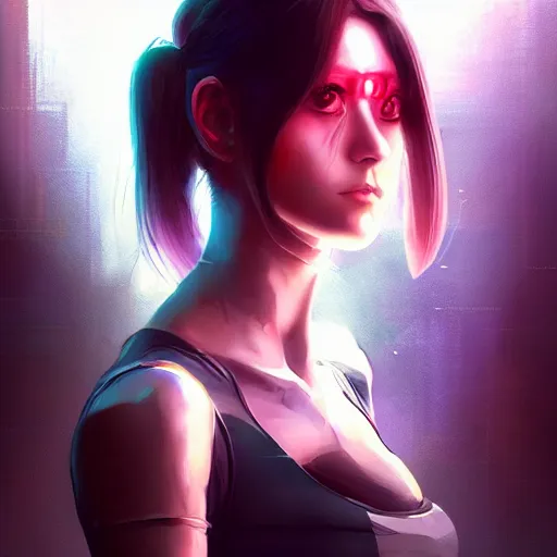 Image similar to A cyberpunk cyborg girl with big and cute eyes, fine-face, realistic shaded perfect face, fine details. Very anime style. Realistic shaded lighting poster by Ilya Kuvshinov katsuhiro, magali villeneuve, artgerm, Jeremy Lipkin and Michael Garmash, Rob Rey and Kentarõ Miura style, trending on art station