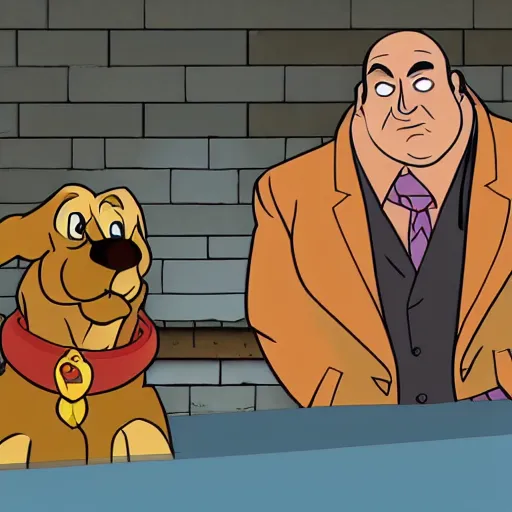 Prompt: screenshot of tony soprano in hanna barbera scooby doo mafia doo