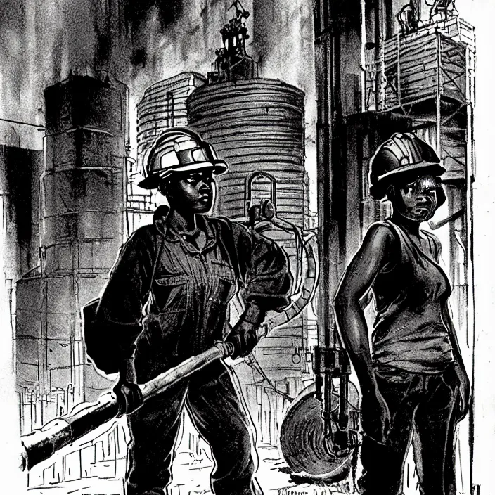 Image similar to elisabeth biyundar as a miner waits in a queue. outside a coal mine. storyboard, scifi cyberpunk. by gabriel hardman, joe alves, chris bonura. cinematic atmosphere, detailed and intricate, perfect anatomy