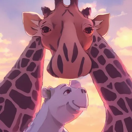 Prompt: an anthropomorphic giraffe wearing a dress, illustration concept art anime key visual trending pixiv fanbox by wlop and greg rutkowski and makoto shinkai and studio ghibli and kyoto animation symmetrical facial features