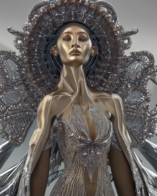 Image similar to a highly detailed metahuman 4 k close up render of an alien goddess bella hadid monument biblical accurate angel in iris van herpen dress schiaparelli in diamonds crystals swarovski and jewelry iridescent in style of alphonse mucha gustav klimt trending on artstation made in unreal engine 4