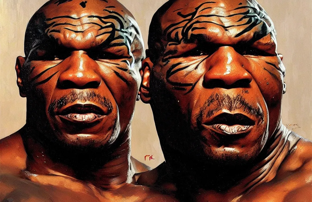 Prompt: portrait of mike tyson!!!!!!!!!!!!!!!!!!!!!!!!!!!, detailed face, detailed painting,, epic lighting, by ilya repin, phil hale and kent williams