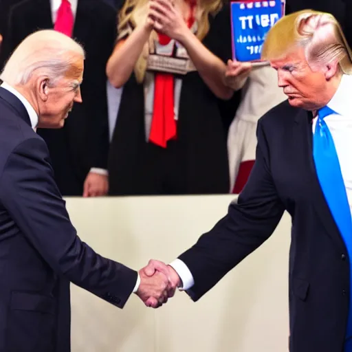 Prompt: joe biden shaking hands with donald trump